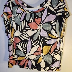 Nicole Miller 100% Linen Floral Multicolor Top Boxy Sz M
